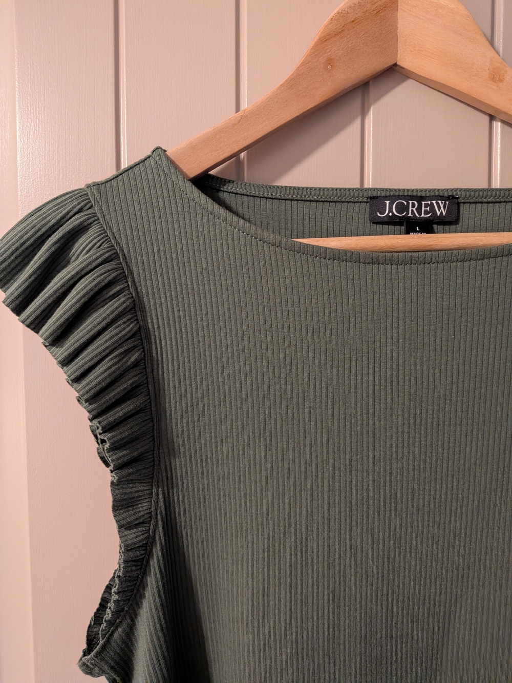 J.Crew Olive Green Ribbed Ruffle-Sleeve Tank - Picture 2 of 4